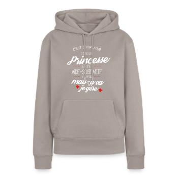T-shirt Princesse Aide Soignante - cadeau drôle - Sweat à capuche Premium bio Femme - taupe - Devant - Julia (174cm)