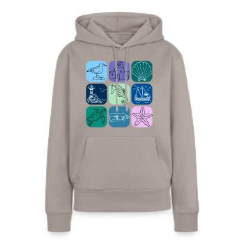 Morze Północne, Morze Bałtyckie, latarnia morska, Moin Frieslad, Meer, Urlau - Ekologiczna damska bluza z kapturem Premium - taupe - Przód - Julia (174cm)