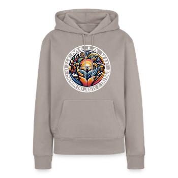 Sow Life-Logo (weißer Text) - Frauen Premium Bio Hoodie - Taupe - Vorne - Julia (174cm)
