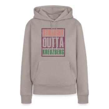 Tout droit sorti de Kreuzberg - Sweat à capuche Premium bio Femme - taupe - Devant - Julia (174cm)