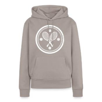 Tennis Hoodie T-Shirt Classic Bälle und Schläger - Frauen Premium Bio Hoodie - Taupe - Vorne - Julia (174cm)