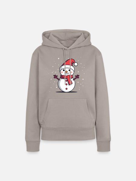 Schneemann mit Weihnachtsmütze - Frauen Premium Bio Hoodie - Taupe