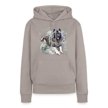 Wolfsspitz Shirt Accessoires - Keeshond Seelenhund - Frauen Premium Bio Hoodie - Taupe - Vorne - Julia (174cm)