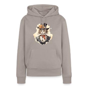 Katze im 1800 Jahre Stil Gekleidet Nobel Barock - Frauen Premium Bio Hoodie - Taupe - Vorne - Julia (174cm)
