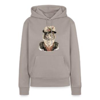 Katze im 1800 Jahre Stil Gekleidet Nobel Barock - Frauen Premium Bio Hoodie - Taupe - Vorne - Julia (174cm)
