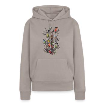 Observation des oiseaux Observateurs d’oiseaux Oiseaux - Sweat à capuche Premium bio Femme - taupe - Devant - Julia (174cm)