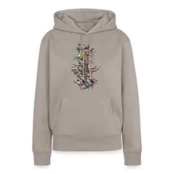 Observation des oiseaux Observateurs d’oiseaux Oiseaux - Sweat à capuche Premium bio Femme - taupe - Devant - Julia (174cm)