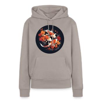 Koi-Karpfen bei Mitternacht: Nachtteich Magie - Frauen Premium Bio Hoodie - Taupe - Vorne - Julia (174cm)
