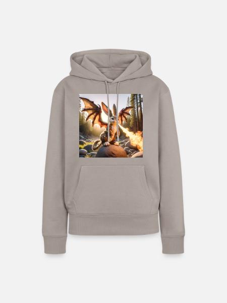 Feuerspeiender Hase Drache #12 - Frauen Premium Bio Hoodie - Taupe