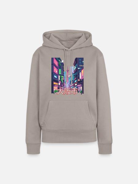 Osaka City Glow - Frauen Premium Bio Hoodie - Taupe