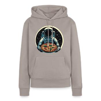 Astronaute avec un design d’espace de pizza salami - Sweat à capuche Premium bio Femme - taupe - Devant - Julia (174cm)
