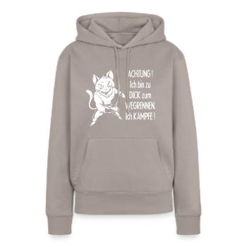 Dicke Katze, zu dick zum Wegrennen - Frauen Premium Bio Hoodie - Taupe - Vorne - Julia (174cm)