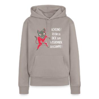 Dicke Katze, zu dick zum Wegrennen - Frauen Premium Bio Hoodie - Taupe - Vorne - Julia (174cm)