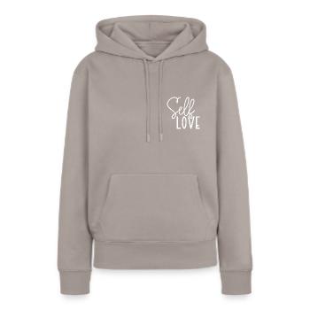 Selflove - Achtsamkeit & Empowerment Geschenk - Frauen Premium Bio Hoodie - Taupe - Vorne - Julia (174cm)