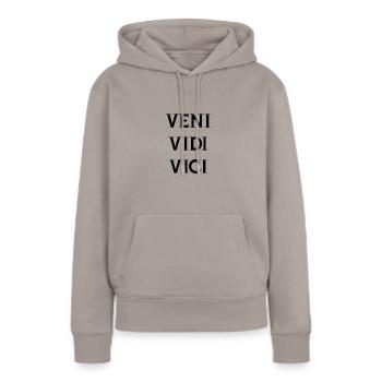 Veni vidi vici - Sweat à capuche Premium bio Femme - taupe - Devant - Julia (174cm)