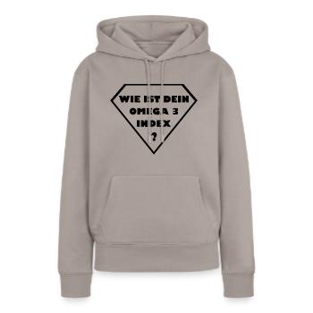 Wie ist dein Omega 3 Index? - Frauen Premium Bio Hoodie - Taupe - Vorne - Julia (174cm)