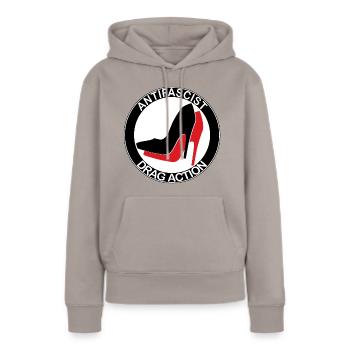 ANTIFASCIST DRAG ACTION - Frauen Premium Bio Hoodie - Taupe - Vorne - Julia (174cm)