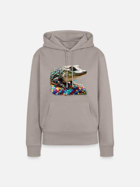 krokodil,bunt,pailetten,graffiti,gold,metallic - Frauen Premium Bio Hoodie - Taupe