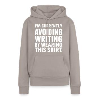 L’évitement de l’écriture : la confession du T-shirt - Sweat à capuche Premium bio Femme - taupe - Devant - Julia (174cm)