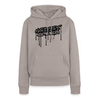 graffiti drop timbre couleur spray spray - Sweat à capuche Premium bio Femme - taupe - Devant - Julia (174cm)