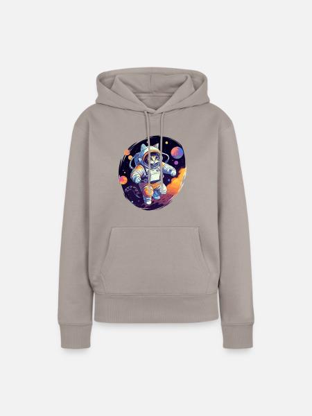 Katze Weltraum Astro - Frauen Premium Bio Hoodie - Taupe