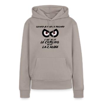 Regard de pilote : Chrono ou Caisse - Sweat à capuche Premium bio Femme - taupe - Devant - Julia (174cm)