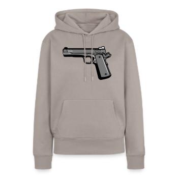 Waffen Pistole schiessen - Frauen Premium Bio Hoodie - Taupe - Vorne - Julia (174cm)
