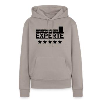briefmarken experte - Frauen Premium Bio Hoodie - Taupe - Vorne - Julia (174cm)
