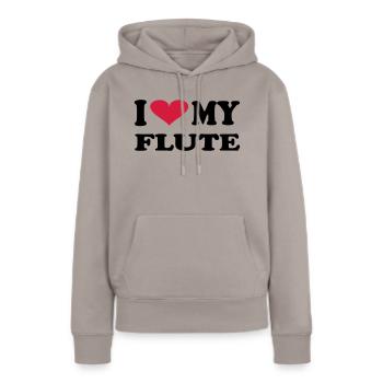 I Love my flute - Frauen Premium Bio Hoodie - Taupe - Vorne - Julia (174cm)