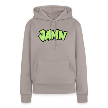 Jammin' JAMN Jamming in tha name of the Lord - Frauen Premium Bio Hoodie - Taupe - Vorne - Julia (174cm)