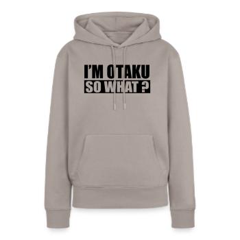 otaku - Sweat à capuche Premium bio Femme - taupe - Devant - Julia (174cm)