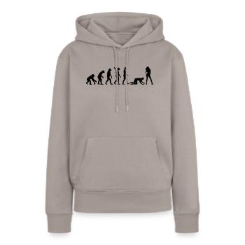 Evolution Ehe - Frauen Premium Bio Hoodie - Taupe - Vorne - Julia (174cm)