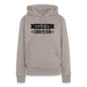 Chômeur / Travail / Chômage / Chomeuse / Emploi - Sweat à capuche Premium bio Femme - taupe - Devant - Julia (174cm)