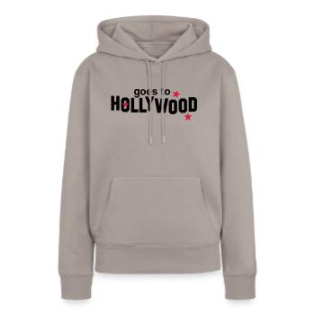 Votre nom + Goes to Hollywood - Sweat à capuche Premium bio Femme - taupe - Devant - Julia (174cm)