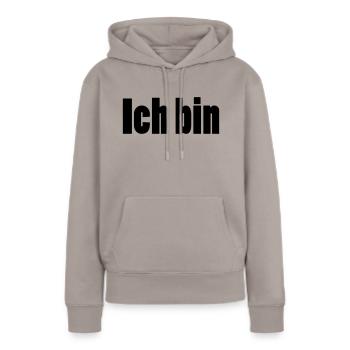 ich bin + dein Name - Frauen Premium Bio Hoodie - Taupe - Vorne - Julia (174cm)