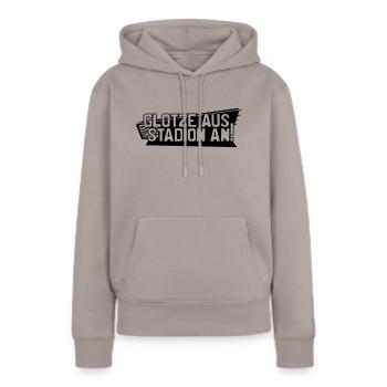 GLOTZE AUS, STADION AN! - Frauen Premium Bio Hoodie - Taupe - Vorne - Julia (174cm)