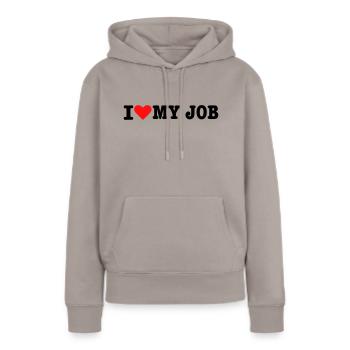 J'aime moi Job - Travail - Sweat à capuche Premium bio Femme - taupe - Devant - Julia (174cm)