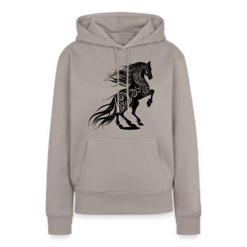 Cheval, Équitation, Style de tatouage tribal, Fan de nature animale - Sweat à capuche Premium bio Femme - taupe - Devant - Julia (174cm)