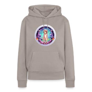 Cartoon Dimension Traveler Shirt - Frauen Premium Bio Hoodie - Taupe - Vorne - Julia (174cm)