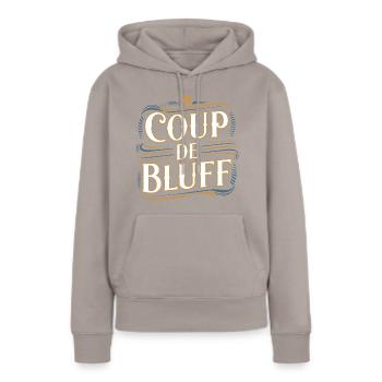 Coup de bluff - Sweat à capuche Premium bio Femme - taupe - Devant - Julia (174cm)