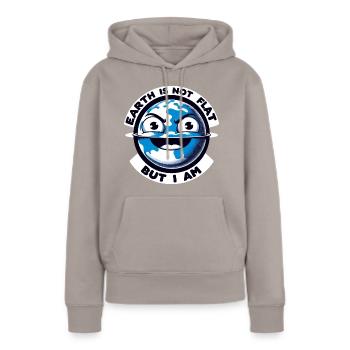 Humour de la Terre plate : satire et blagues ironiques - Sweat à capuche Premium bio Femme - taupe - Devant - Julia (174cm)