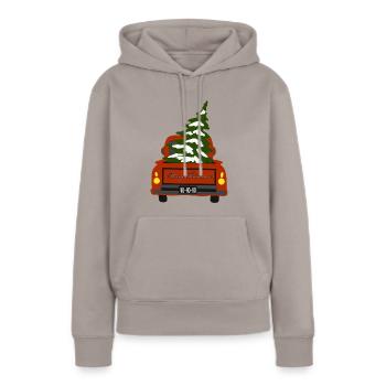 Pick-up rouge avec sapin - Sweat à capuche Premium bio Femme - taupe - Devant - Julia (174cm)