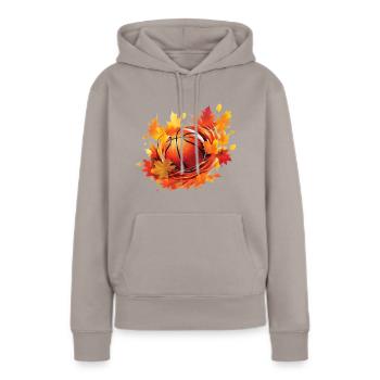 Feuilles de basketball, d’érable et de chêne en automne - Sweat à capuche Premium bio Femme - taupe - Devant - Julia (174cm)