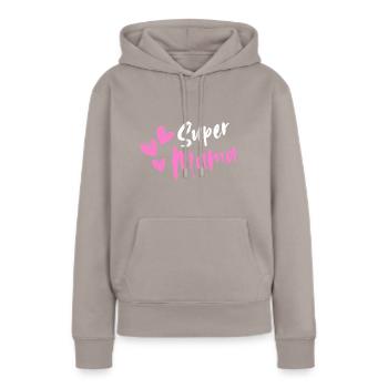 Super-Mama - Frauen Premium Bio Hoodie - Taupe - Vorne - Julia (174cm)