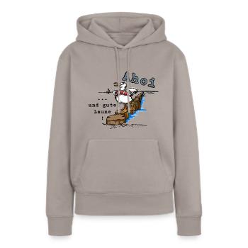 Ahoi et bonne humeur - Sweat à capuche Premium bio Femme - taupe - Devant - Julia (174cm)