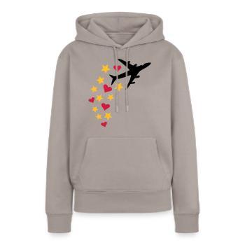 Flitterwochen und Urlaub - Flugzeug Sterne Herzen - Frauen Premium Bio Hoodie - Taupe - Vorne - Julia (174cm)