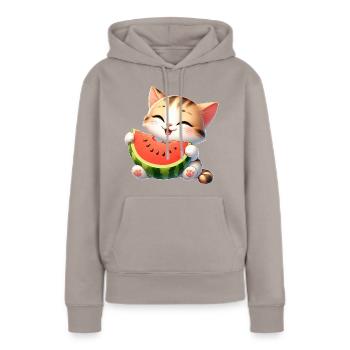 Katze Melone Wassermelone Lustig Fruchtig - Frauen Premium Bio Hoodie - Taupe - Vorne - Julia (174cm)