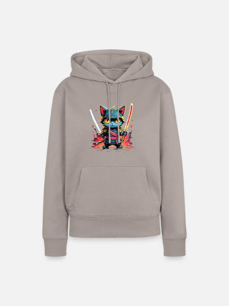Ninja Katze #3 - Frauen Premium Bio Hoodie - Taupe