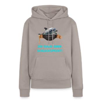 Delfin in Bauchtasche sucht einen Schluckspecht! - Frauen Premium Bio Hoodie - Taupe - Vorne - Julia (174cm)