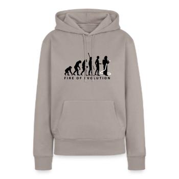 evolution_feuerwehr_2c - Frauen Premium Bio Hoodie - Taupe - Vorne - Julia (174cm)